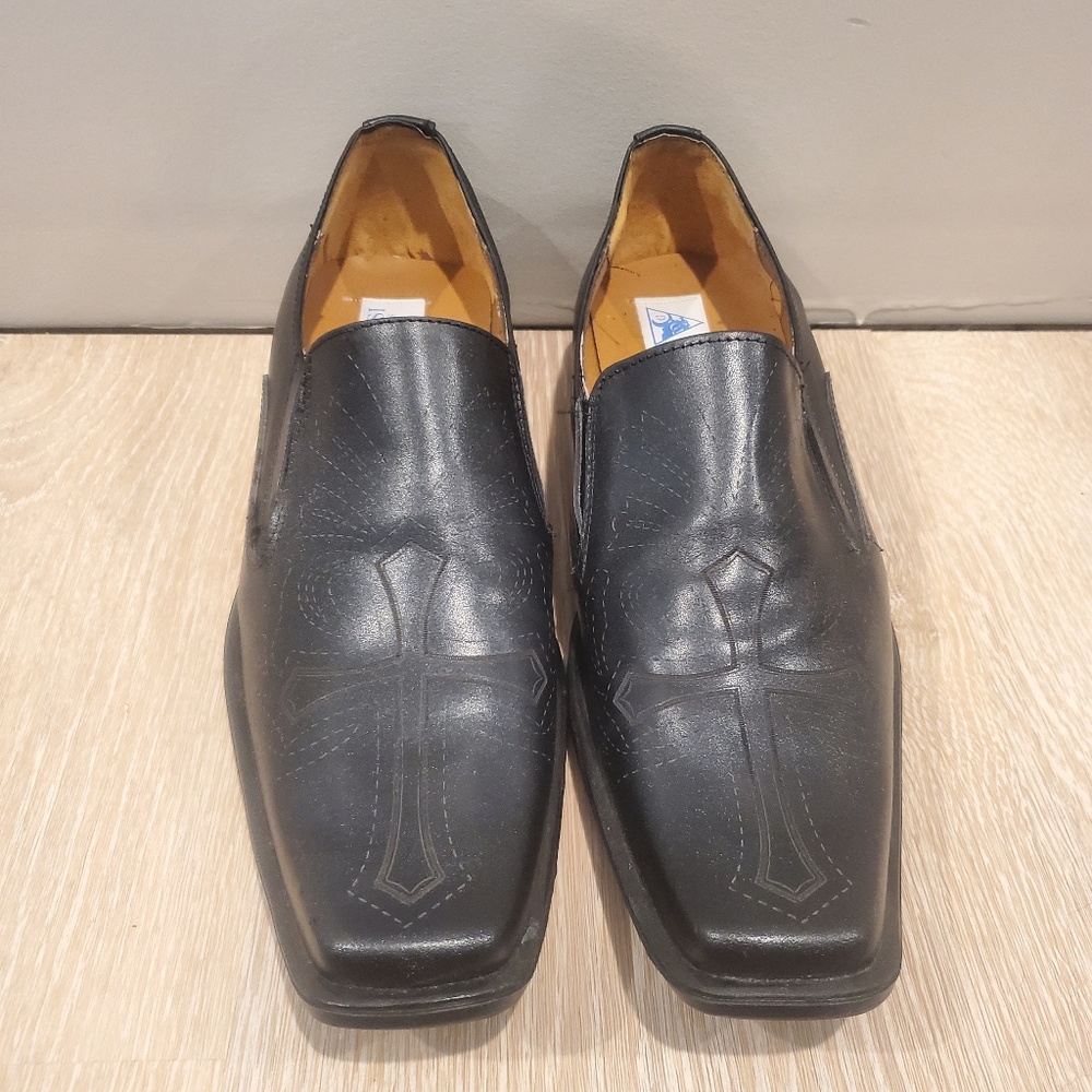 Danesi Collections Black Leather Crucifix Loafer Dress Shoes Men's US Size 9